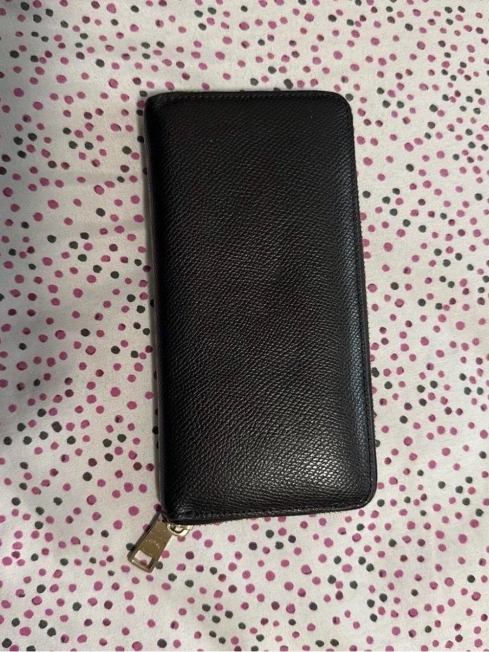 Coach Black Saffiano Zip-Around Wallet with Gold Logo